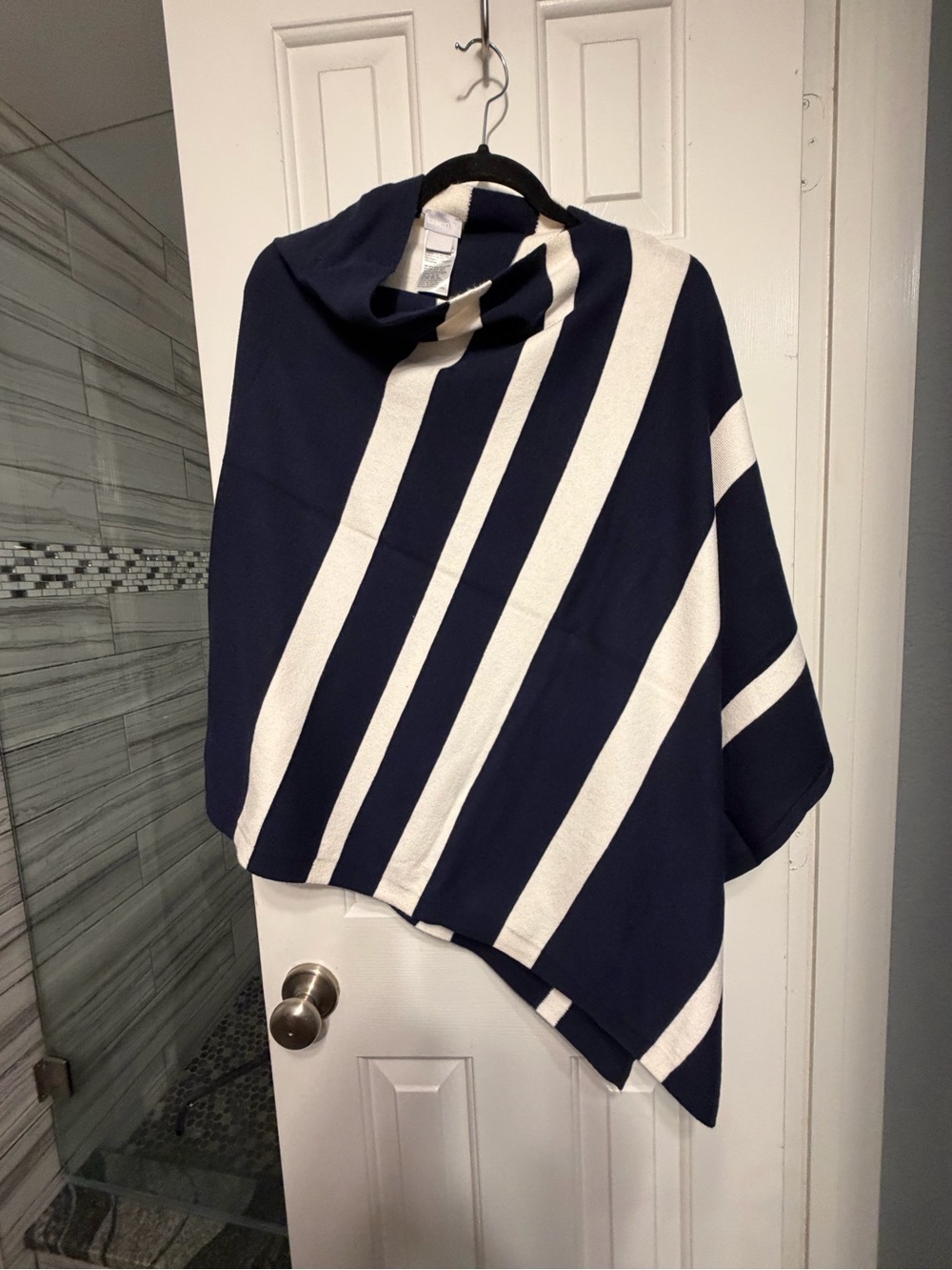 Chico's Navy and White Striped Poncho